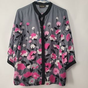 Designer Bob Mackie Wearable Art Open Front Floral Cardigan Kimono Top M